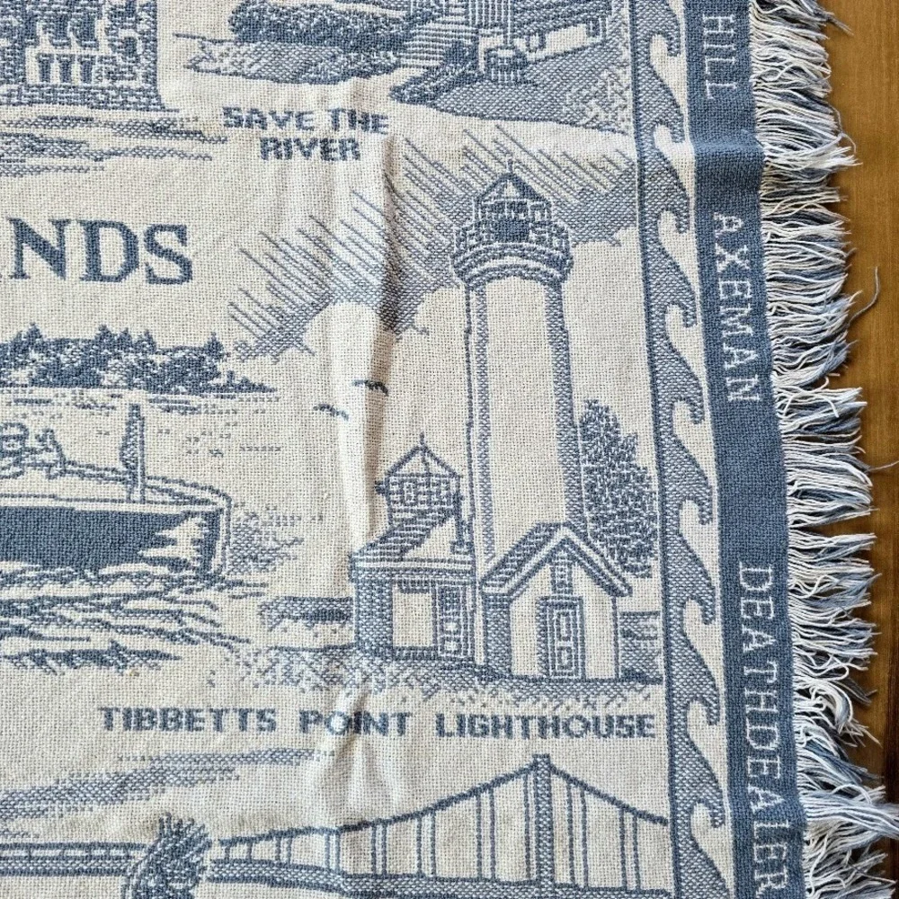 Vintage 1994‎ Blue 1000 Islands Woven Tapestry Throw Blanket St. Lawrence River